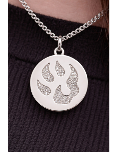 Médaille Malabar Manufacture patte de chien en argent massif et pierres Swarovski Crystal