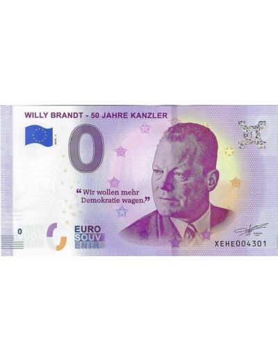 ALLEMAGNE 2019-1 WILLY BRANDT -50 JAHRE KANZLER BILLET SOUVENIR 0 EURO