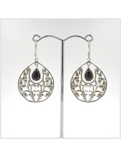 Boucles d'oreilles Onyx et Argent Massif