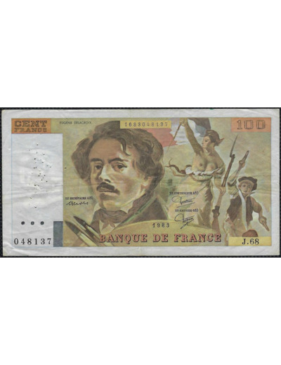 FRANCE 100 FRANCS DELACROIX 1983 SERIE J.68 TTB