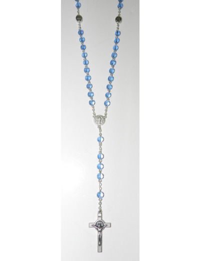 Chapelet SAINT BENOIT en verre- grain rond 6MM- BLEU CIEL