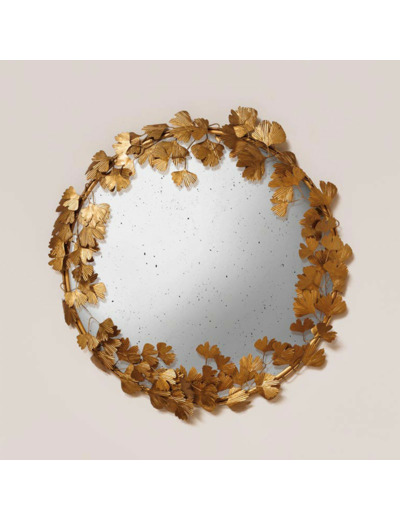 Miroir convexe feuilles de Ginkgo fer 58x58cm