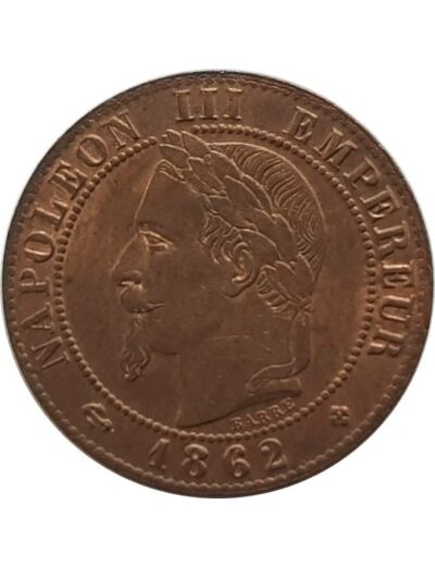 FRANCE 1 CENTIME NAPOLEON III tête laurée 1862 BB (Strasbourg) SUP/NC (G87)