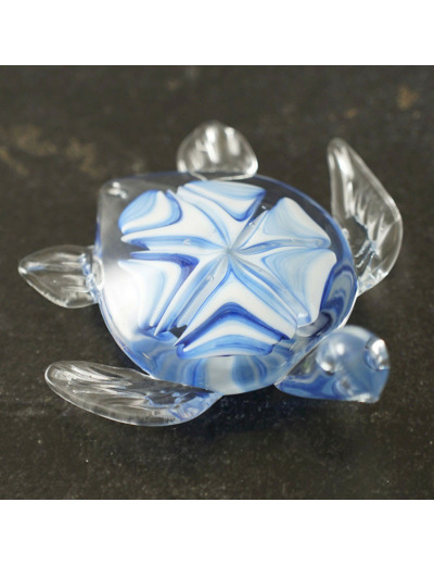 Presse Papier Tortue Verre bleu blanc 12x11x5cm