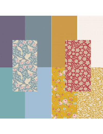 LOT DE 10 COUPONS DE TISSU TILDA UNIS ET IMPRIMÉS  25 X 55 CM, BLEU, ROUGE, MOUTARDE