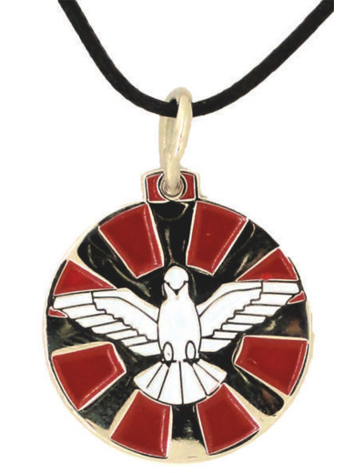 Médaille Ronde en métal argenté émaillé - 7 dons du  Saint Esprit