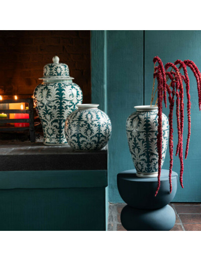 Vase porcelaine vert blanc 26x26x24cm