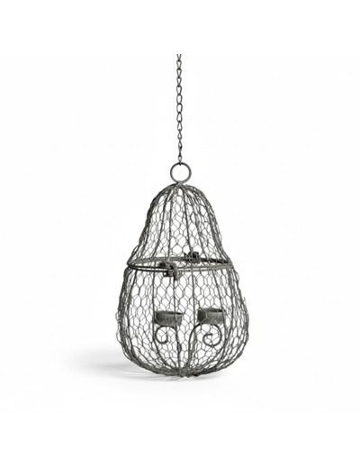 Photophore cage à suspendre fer 20x32cm