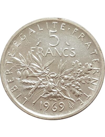 FRANCE 5 FRANCS SEMEUSE ARGENT 1969 SUP