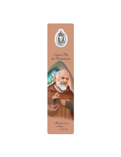 Signet plastifié avec médaille PADRE PIO-anglais