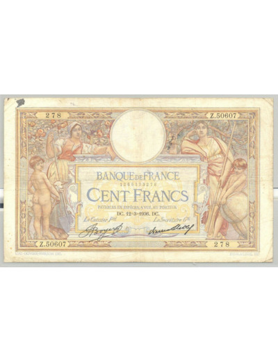 FRANCE 100 FRANCS MERSON SANS LOM SERIE Z.50607 12-3-1936 TB+