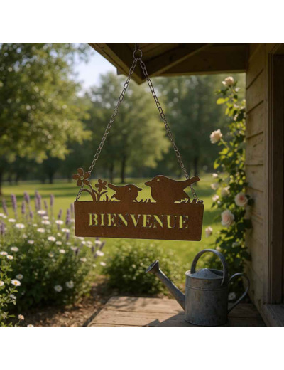 Suspension déco jardin "Bienvenue"  36x48cm