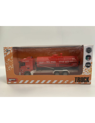 CAMION WATER STORAGE TANK TRUCK FIRE ALARM V8 MONDO MOTORS 1/64 BOITE D'ORIGINE