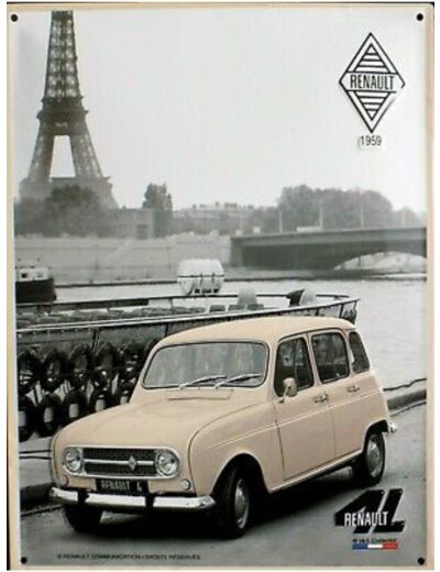 Plaque métal Renault 4L Tour Eiffel - 30x40cm