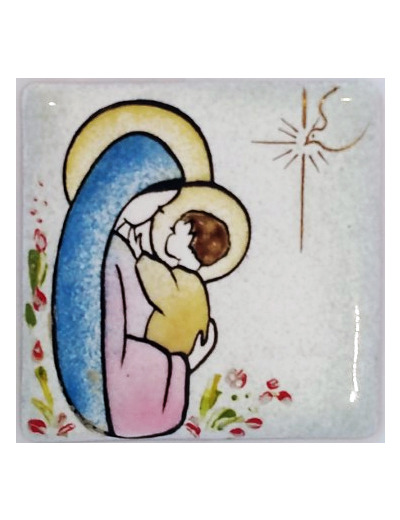 Vierge ovale + croix bleu 6,2X6,2cm - EMAUX DU LIBAN