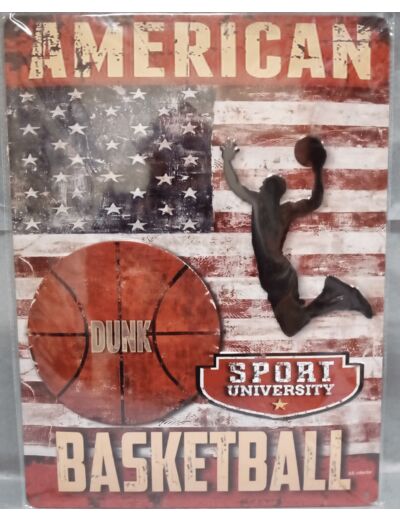 Plaque métal Vintage American Basketball, Sport University, 30x40 cm.
