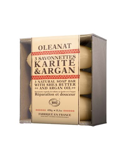 Barquette de 3 Savonnettes Karité Argan 3x150g