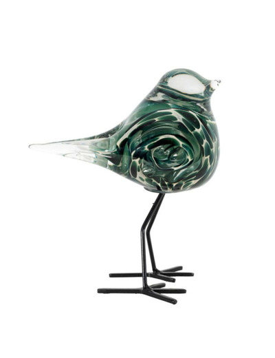 Décoration verre moineau Serin émeraude 7x15x12cm