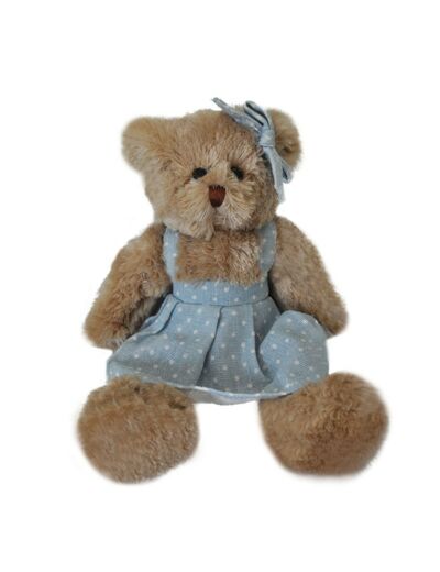 Peluche ours fille robe bleue 15x06x20 cm