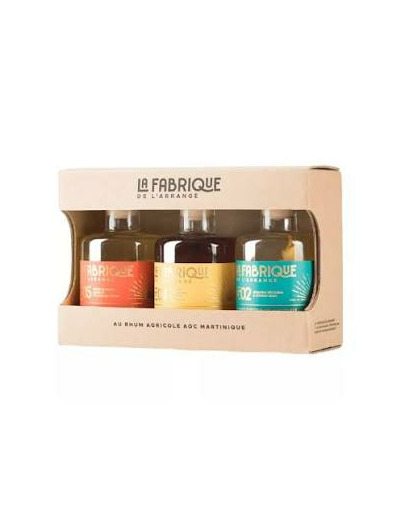 Coffret Rhums Arrangés Ananas Citron vert, Passion Hibiscus, Mangue Abricot 32°