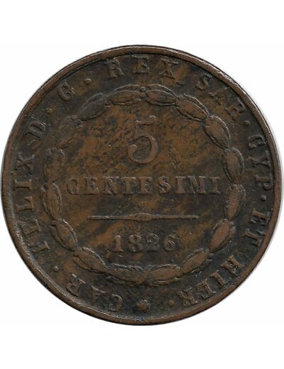 ITALIE 5 CENTESIMI SARDAIGNE 1826 MV P TB+