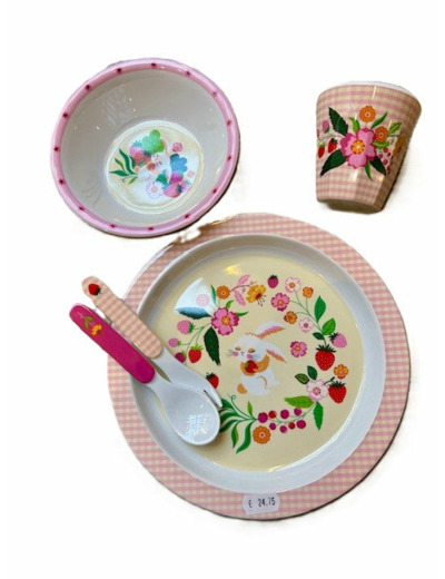 COFFRET REPAS EN MELANIME POUR ENFANT COLLECTION LAPIN