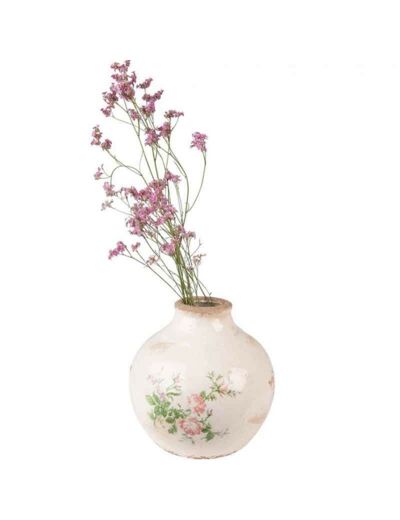 Vase céramique rose fleurs 16x17cm