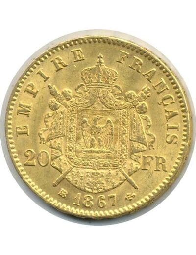 FRANCE 20 FRANCS 1867 BB OR NAPOLEON III TETE LAUREE etat SUP GOLD ORO (G1062)