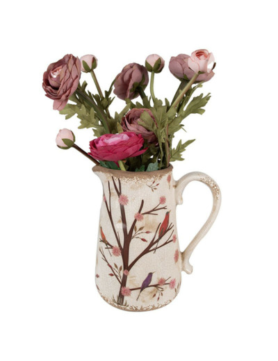 Pichet décoratif branche beige marron céramique 21x15x23cm