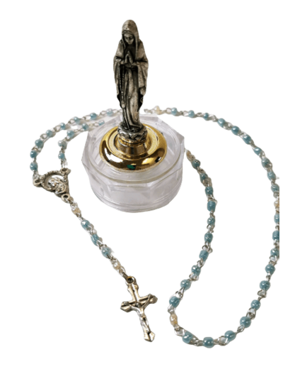 Statue 7cm en Métal avec Socle Chapelet -NDL Couleurs aléatoires