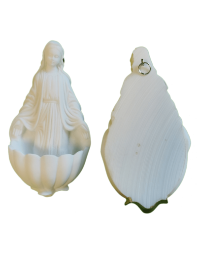 Bénitier Vierge Miraculeuse - Statue en albâtre 11cm -Blanc