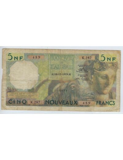 ALGERIE 5 NOUVEAUX FRANCS 18-12-1959 K.287 TB+