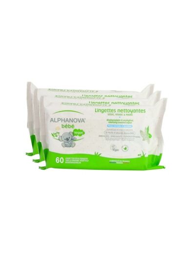 Lot de 3 X 60 Lingettes Coton Biodégradables Amande douce