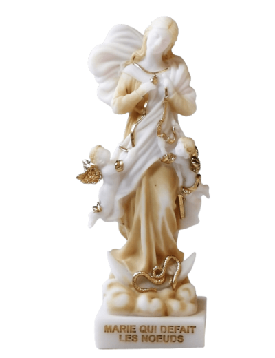 Marie Qui Défait Les Noeuds - Statue en albâtre 17cm -Beige et Or
