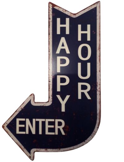 Plaque métal Enter Happy Hour - 25 x 40 cm