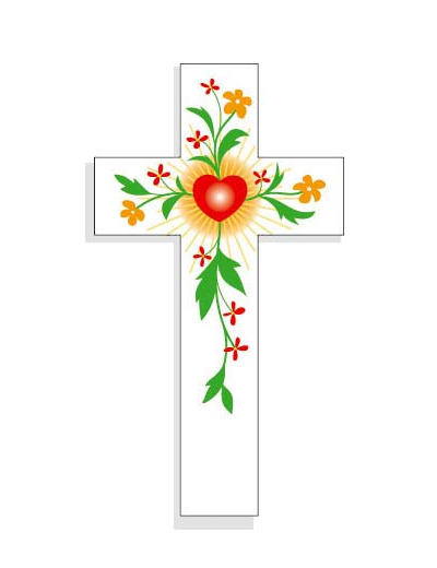 Croix Amour 14,5x8cm Coeur Fleurs Oranges