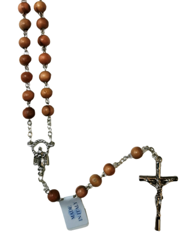 Chapelet OLIVIER grain ROND chaine et croix argentées + boite