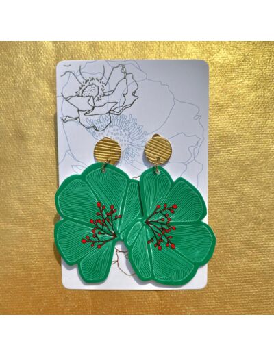 Boucles d'oreilles demi-fleurs asymétriques coloris vert menthe pistils r