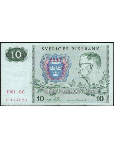 SUEDE 10 KRONOR 1981 Série BG TTB+ (W52e)