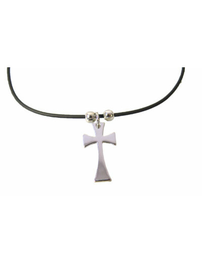 Collier Cordon + Croix en Métal 17x30