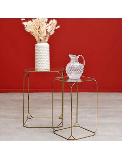 Ensemble 2 tables d'appoint verre Precious 40x40x56cm