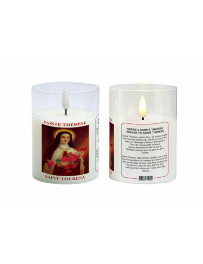 Bougie LED 7.5x10cm - Sainte Thérèse + Prière - Vendue sans pile