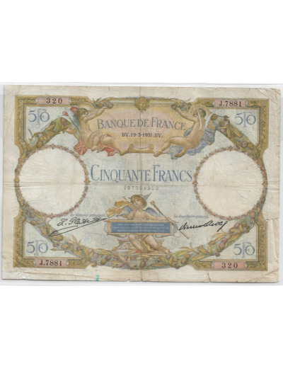 FRANCE 50 FRANCS L.O. MERSON SERIE J.7881 19-3-1931 TB