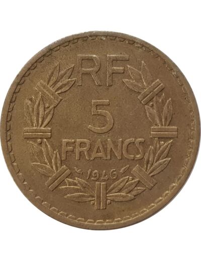 FRANCE 5 FRANCS LAVRILLIER CUPRO ALU 1946 TTB+ (G761a)