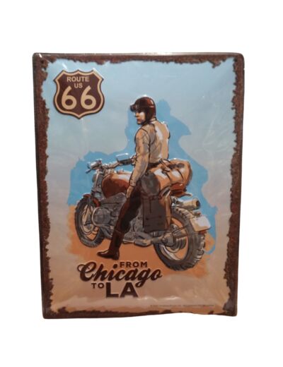 Plaque métal Route 66 - From Chicago To L A. - 30 x 40 cm.