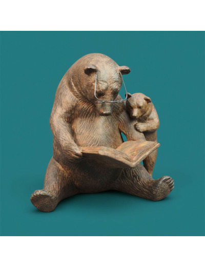 Statuette Ours et Ourson liseurs résine 18x16x20cm