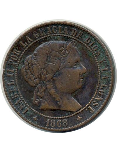 ESPAGNE 2-1/2 CENTIMOS 1868 OM JUBIA (étoiles 4 pointes) ISABEL II TTB (W634.2)