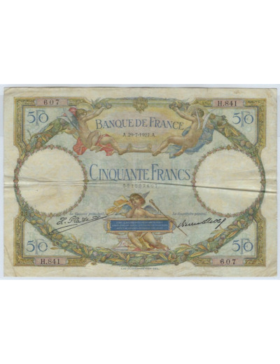 FRANCE 50 FRANCS L.O. MERSON SERIE H.841 29-7-1927 TTB