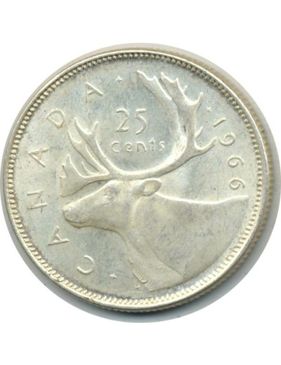 CANADA 25 CENTS ELISABETH II 1966 TTB+(W62)