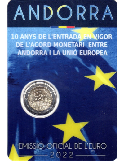 ANDORRE 2022 2 EURO 10 ANS ACCORD EUROPEEN COINCARD BU